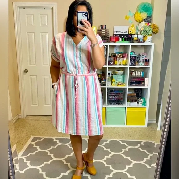 Time and Tru Striped Shirt Style Multicolor Dress, w/ Pockets Size XL - Picture 2 of 2